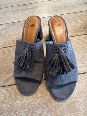 14th & Union Gray Suede Tassel Slide Mules